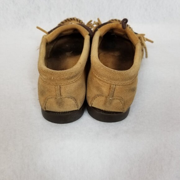 MINNETONKA MOCCASINS Beaded Suede Leather Thunderbird SlipOn Tan Size 7.5 ~ 4127 - Picture 5 of 9